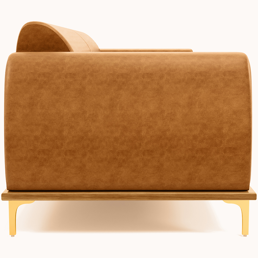 Sofá 4 Lugares Para Sala de Estar Kiev 300cm D02 Base Castanho Pés D'ouro Couríssimo Whisky B-90 - Lyam Decor