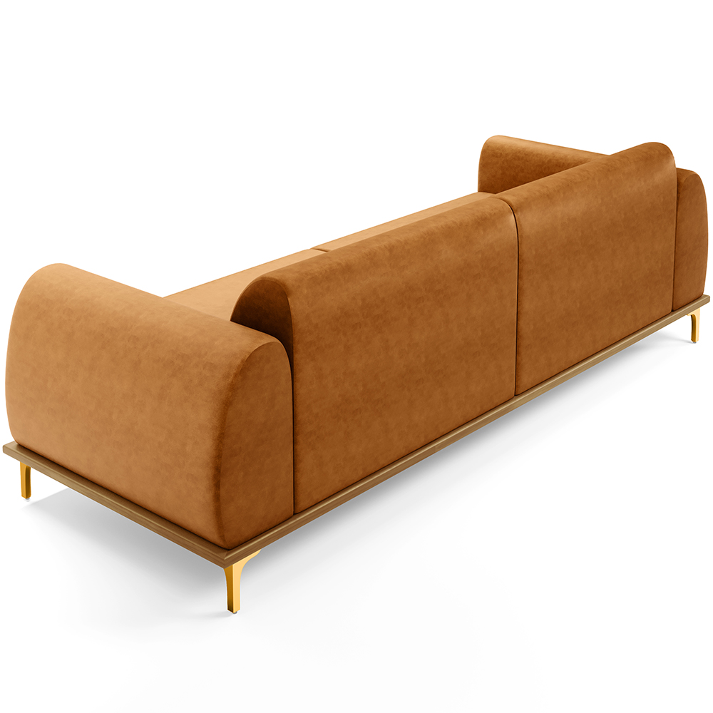 Sofá 4 Lugares Para Sala de Estar Kiev 300cm D02 Base Castanho Pés D'ouro Couríssimo Whisky B-90 - Lyam Decor