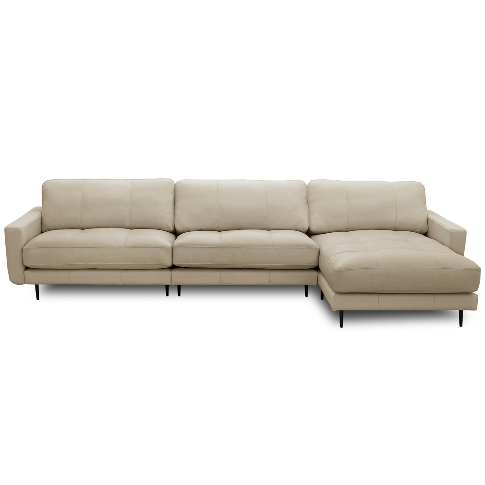 Sofá 4 Lugares com Chaise Direito Sala Living 316cm Logus L06 Couro Bege Areia - Lyam Decor