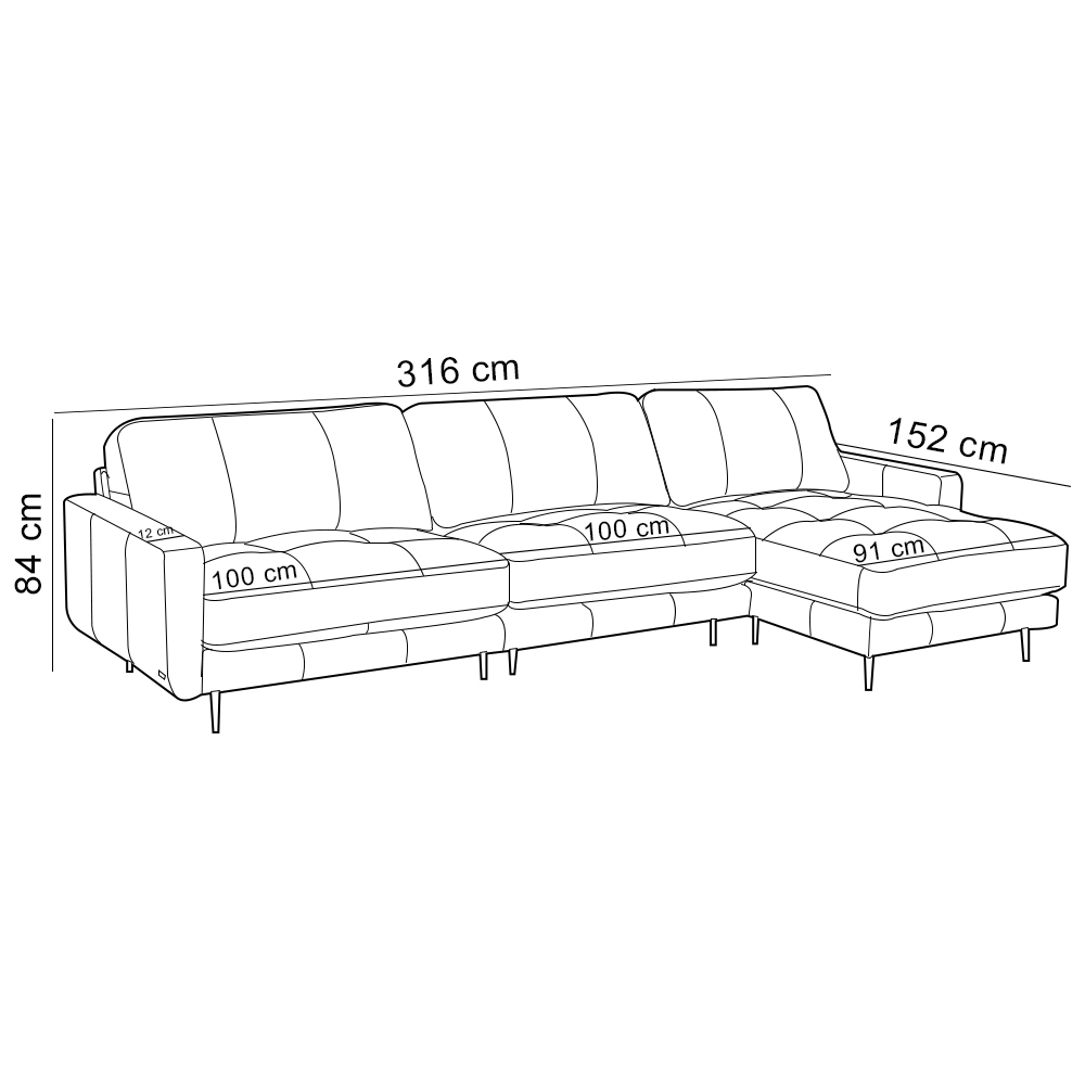 Sofá 4 Lugares com Chaise Direito Sala Living 316cm Logus L06 Couro Bege Areia - Lyam Decor
