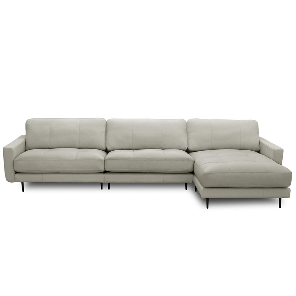 Sofá 4 Lugares com Chaise Direito Sala Living 316cm Logus L06 Couro Pérola - Lyam Decor