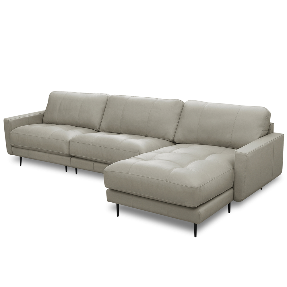 Sofá 4 Lugares com Chaise Direito Sala Living 316cm Logus L06 Couro Pérola - Lyam Decor