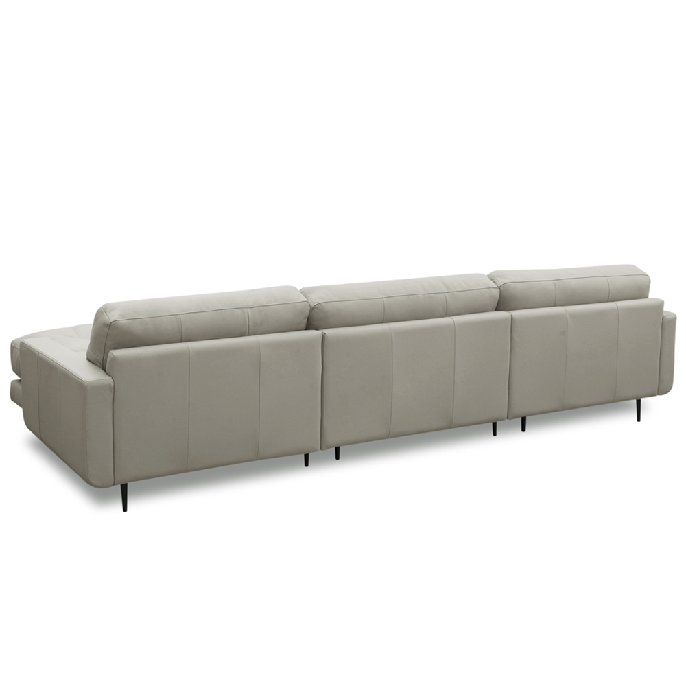 Sofá 4 Lugares com Chaise Direito Sala Living 316cm Logus L06 Couro Pérola - Lyam Decor