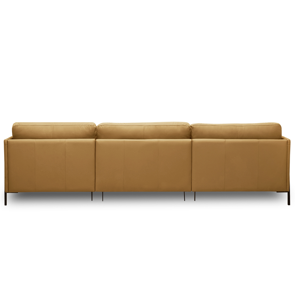 Sofá 4 Lugares com Chaise Direito Sala Living 330cm Amábile L06 Couro Marrom Claro - Lyam Decor