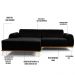 Sofá 4 Lugares com Chaise Esquerdo Para Sala Molino 255cm D02 Veludo Preto B-300 - Lyam Decor