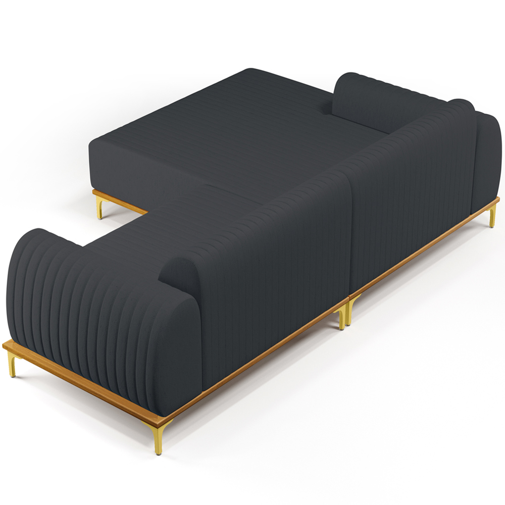Sofá 4 Lugares com Chaise Esquerdo Sala de Estar Molino 255cm D02 Linho Chumbo D-465 - Lyam Decor