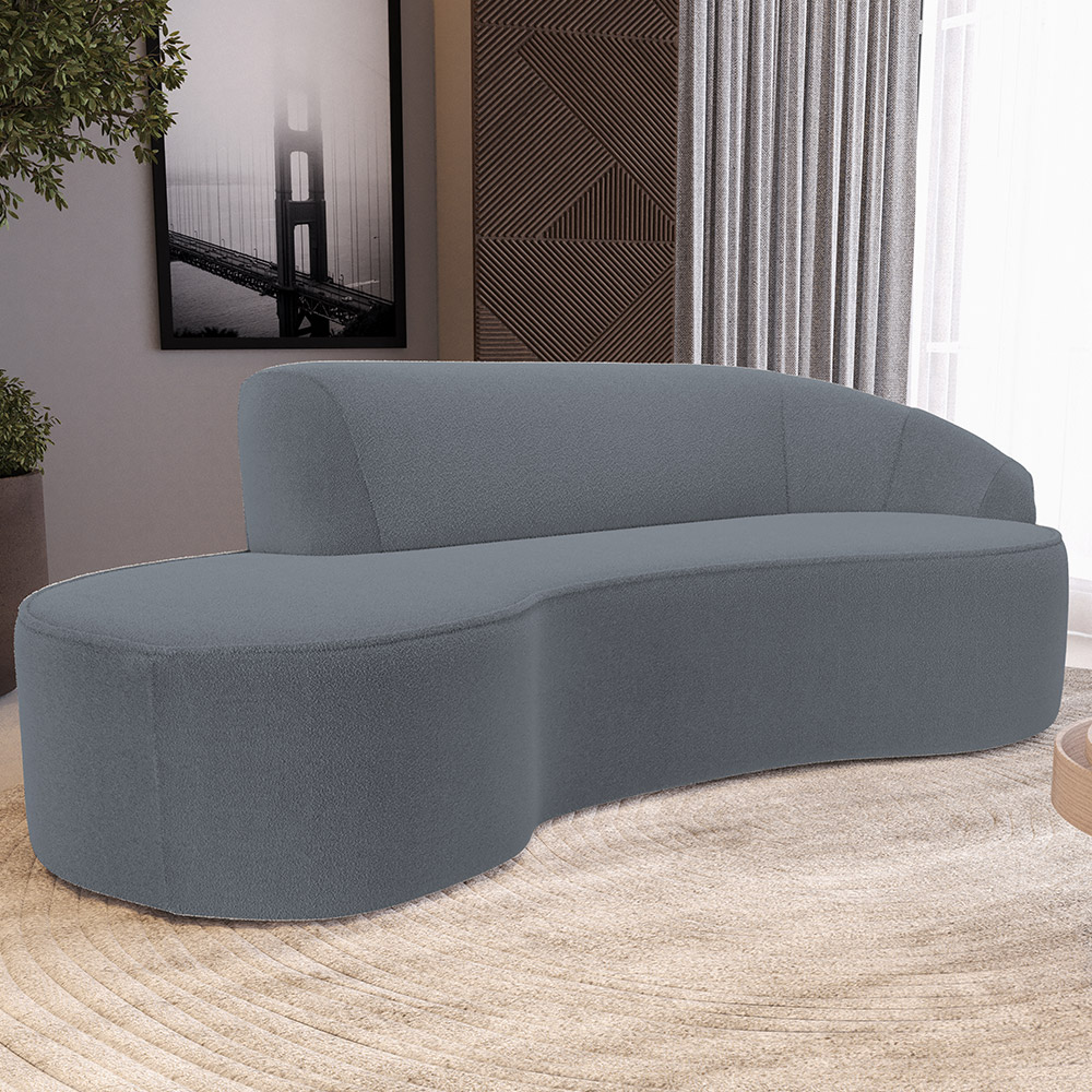 Sofá 5 Lugares Curvo Sala de Estar Living Firenze Direito D02 Bouclê Cinza Escuro 300 cm B-64 - Lyam