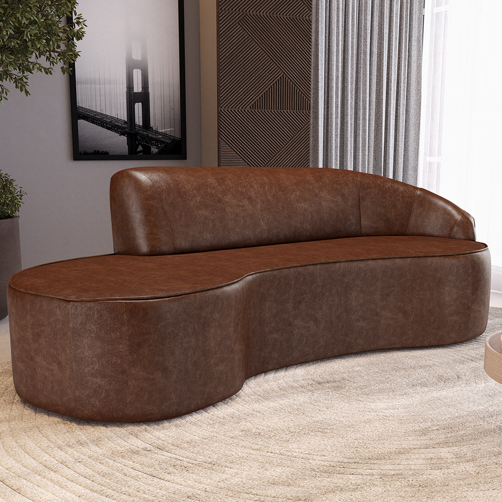 Sofá 5 Lugares Curvo Sala de Estar Living Firenze Direito D02 Couríssimo Marrom 300 cm B-38 - Lyam