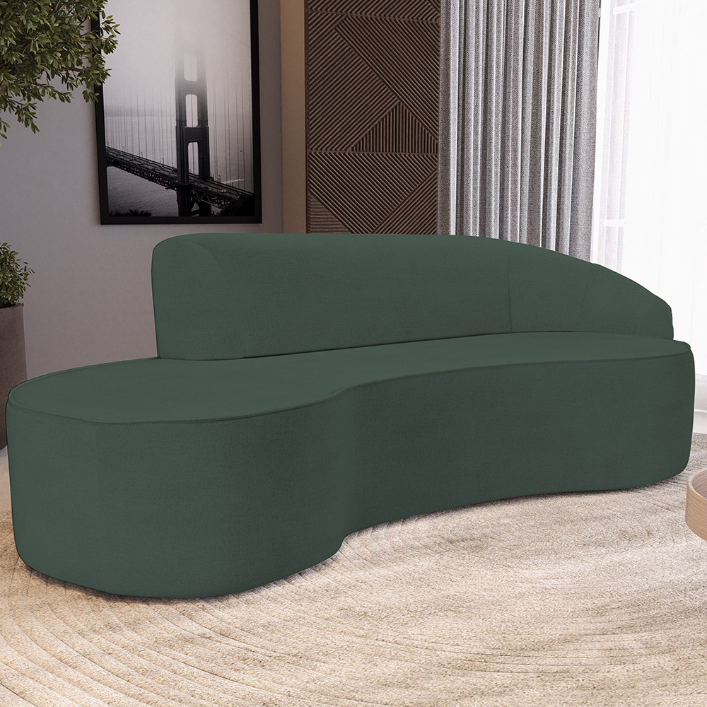 Sofá 5 Lugares Curvo Sala de Estar Living Firenze Direito D02 Linho Verde Musgo 300 cm C-117 - Lyam