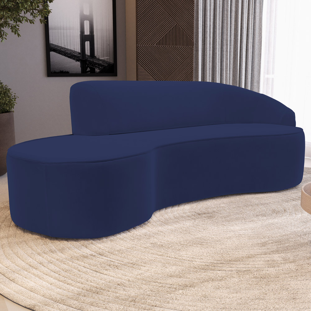 Sofá 5 Lugares Curvo Sala de Estar Living Firenze Direito D02 Veludo Azul Marinho 300 cm C-304 - Lyam