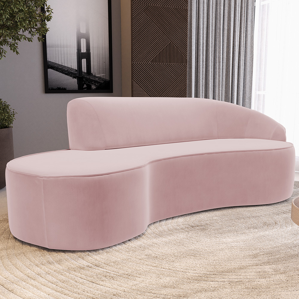 Sofá 5 Lugares Curvo Sala de Estar Living Firenze Direito D02 Veludo Rosê 300 cm C-305 - Lyam