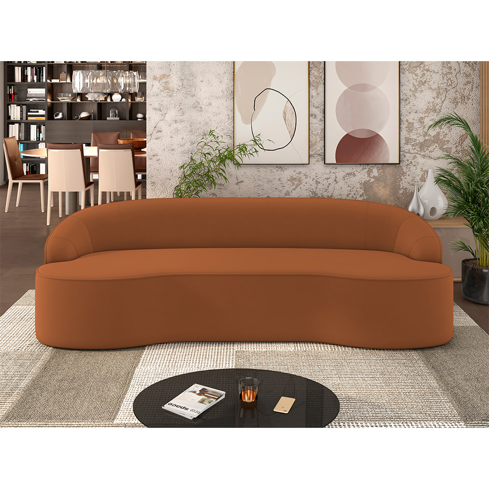 Sofá 5 Lugares Curvo Sala de Estar Living Lótus D02 Veludo Telha 300 cm C-262 - Lyam
