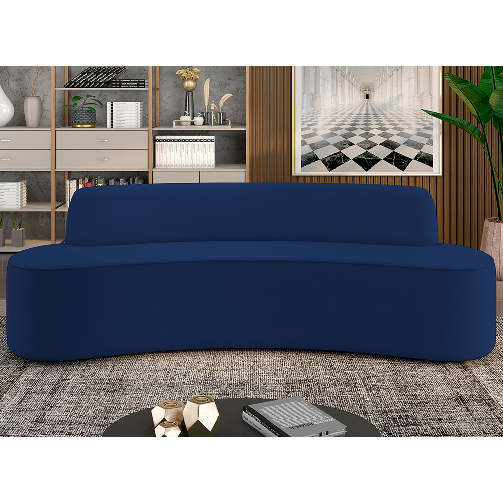 Sofá 5 Lugares Sala de Estar Cancún D02 Veludo Azul Marinho 300 cm C-304 - Lyam Decor