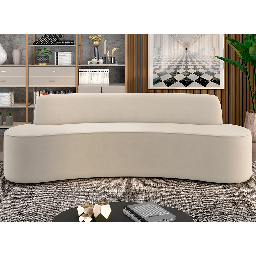 Sofá 5 Lugares Sala de Estar Cancún D02 Veludo Bege 300 cm C-309 - Lyam Decor