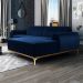 Sofá 5 Lugares com Chaise Direito Para Sala Molino 300 cm D02 Veludo Azul Oxford B-304 - Lyam Decor