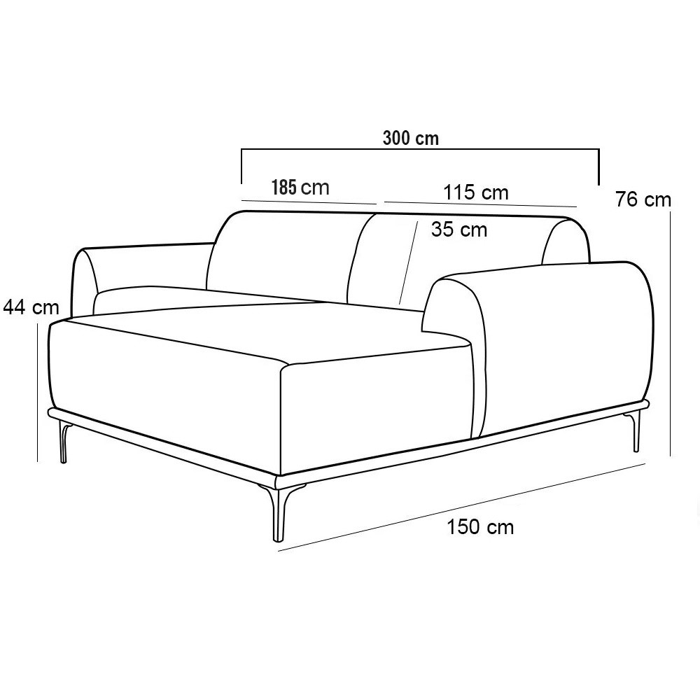 Sofá 5 Lugares com Chaise Direito Para Sala Molino 300 cm D02 Veludo Azul Oxford B-304 - Lyam Decor