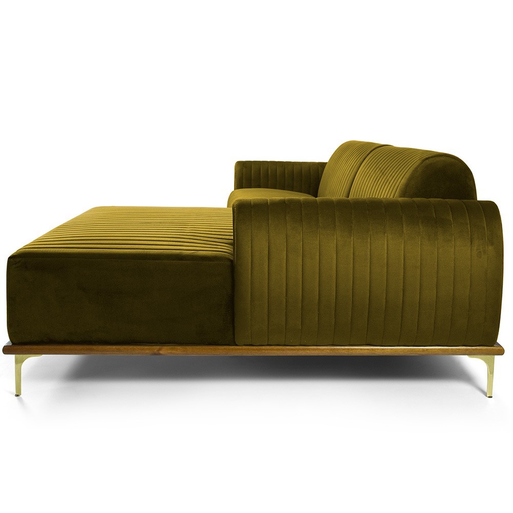 Sofá 5 Lugares com Chaise Direito Para Sala Molino 300 cm D02 Veludo Mostarda B-260 - Lyam Decor