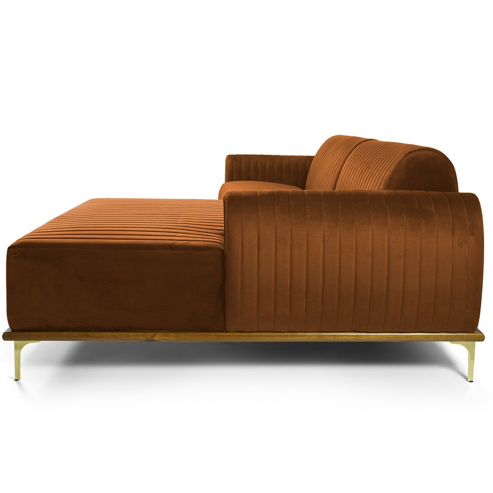 Sofá 5 Lugares com Chaise Direito Para Sala Molino 300 cm D02 Veludo Telha B-262 - Lyam Decor