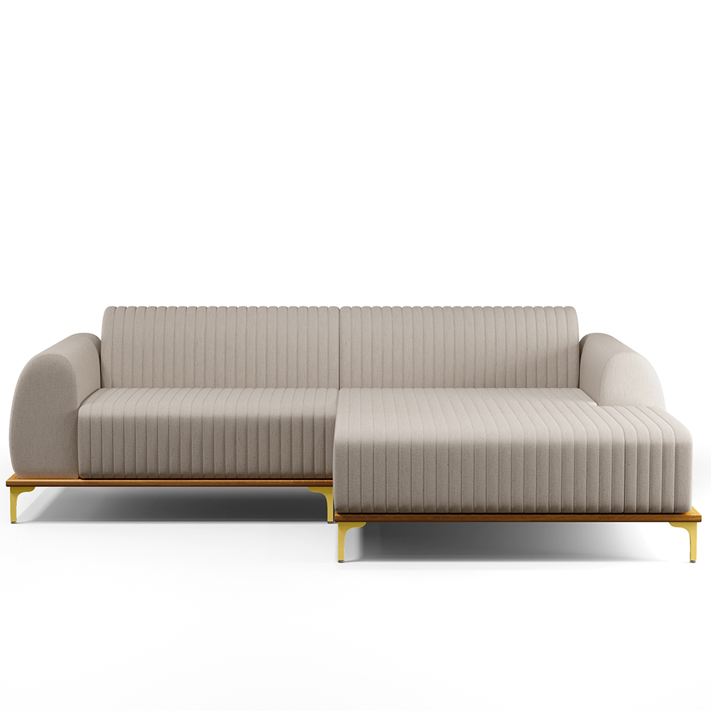 Sofá 5 Lugares com Chaise Direito Para Sala de Estar Molino 300cm D02 Linho Bege C-107 - Lyam Decor