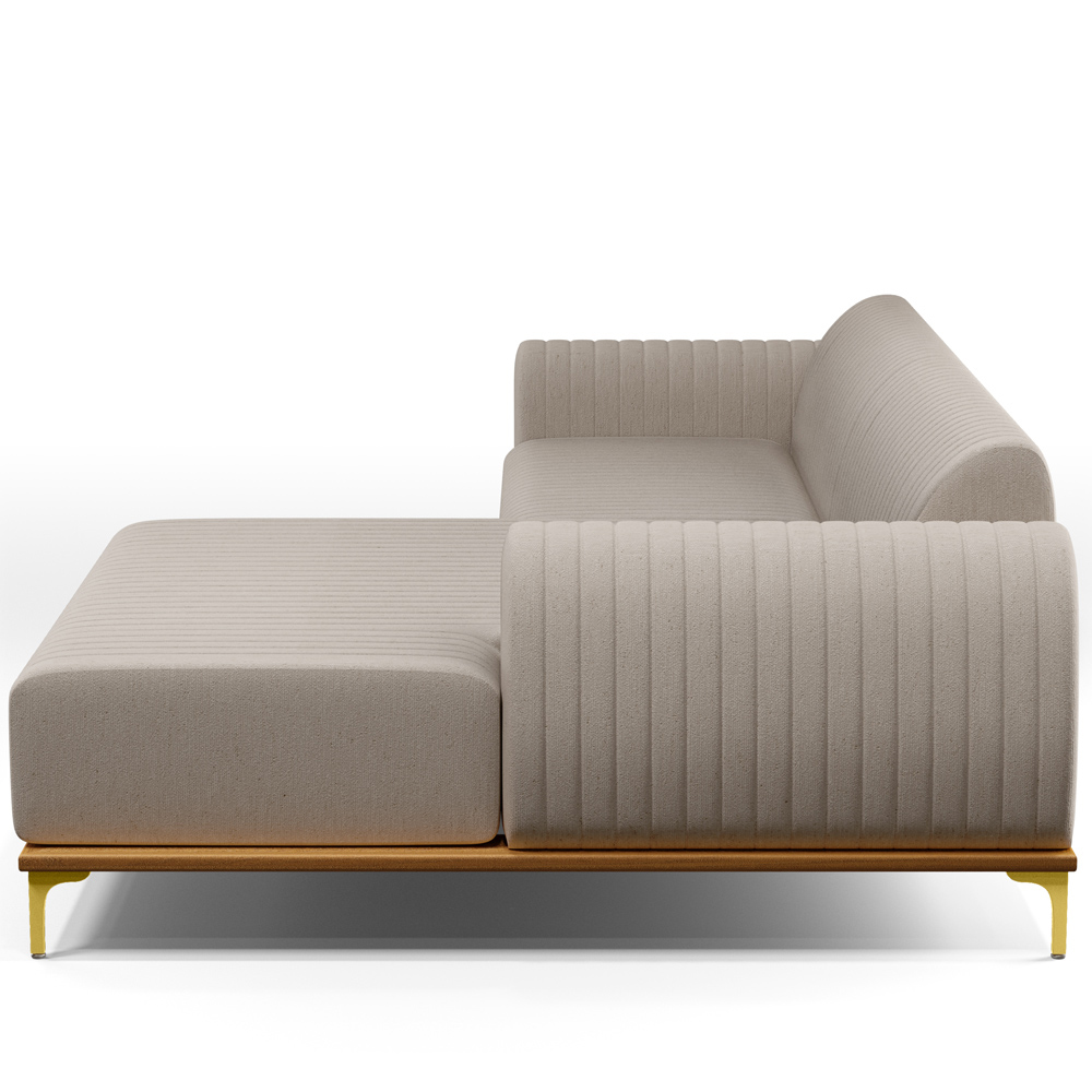 Sofá 5 Lugares com Chaise Direito Para Sala de Estar Molino 300cm D02 Linho Bege C-107 - Lyam Decor