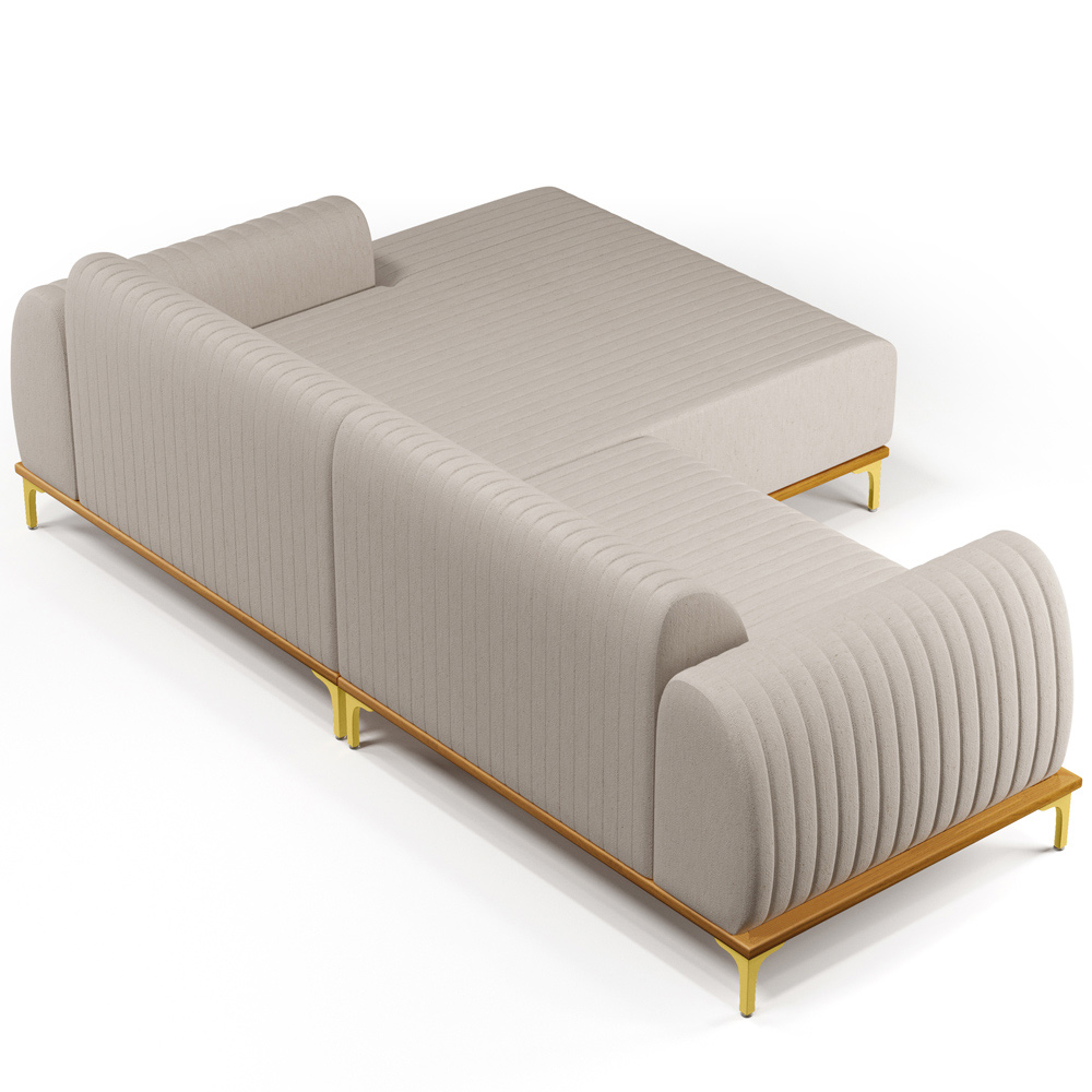 Sofá 5 Lugares com Chaise Direito Para Sala de Estar Molino 300cm D02 Linho Bege C-107 - Lyam Decor