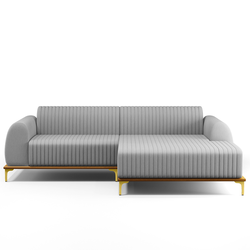 Sofá 5 Lugares com Chaise Direito Para Sala de Estar Molino 300cm D02 Linho Cinza D-315 - Lyam Decor