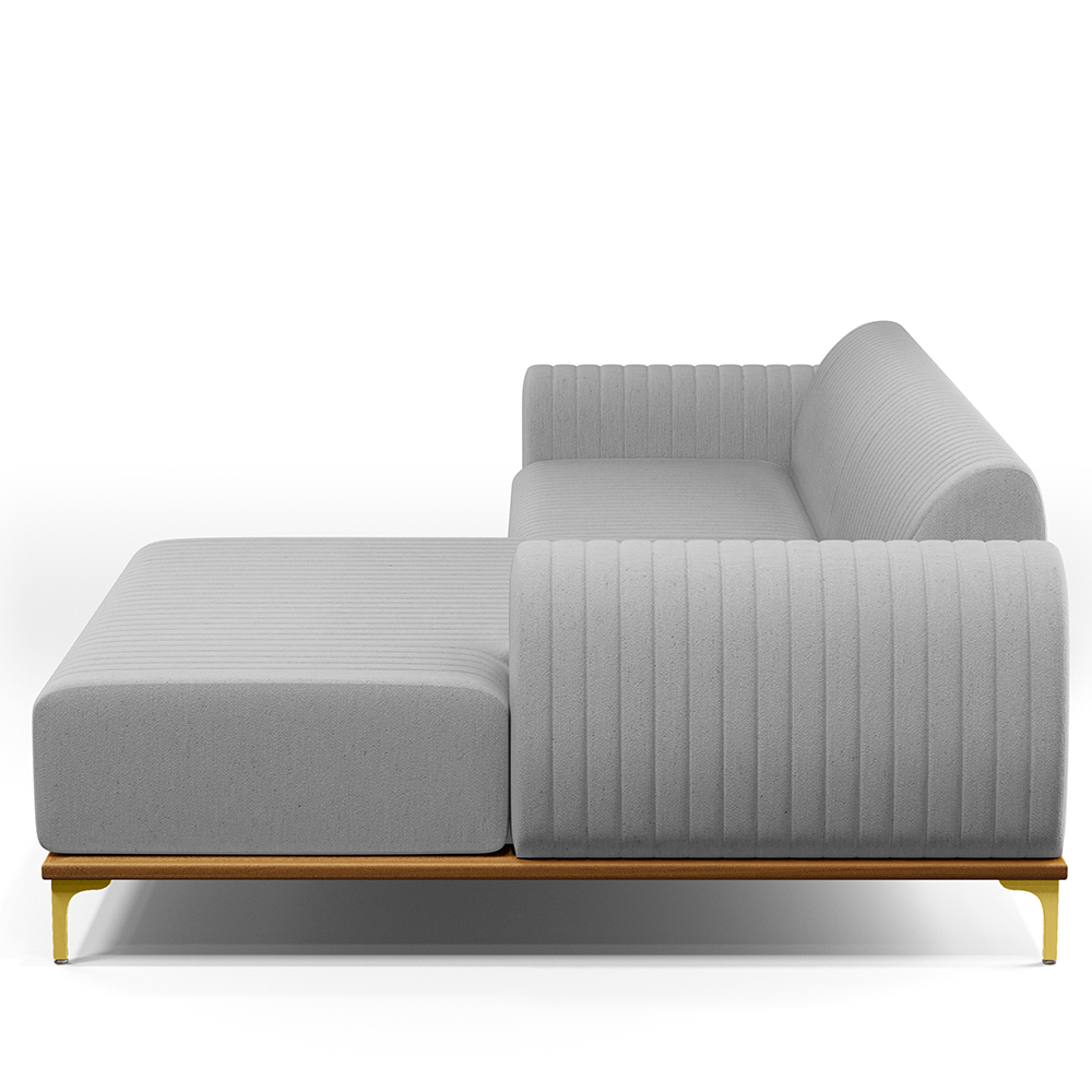 Sofá 5 Lugares com Chaise Direito Para Sala de Estar Molino 300cm D02 Linho Cinza D-315 - Lyam Decor