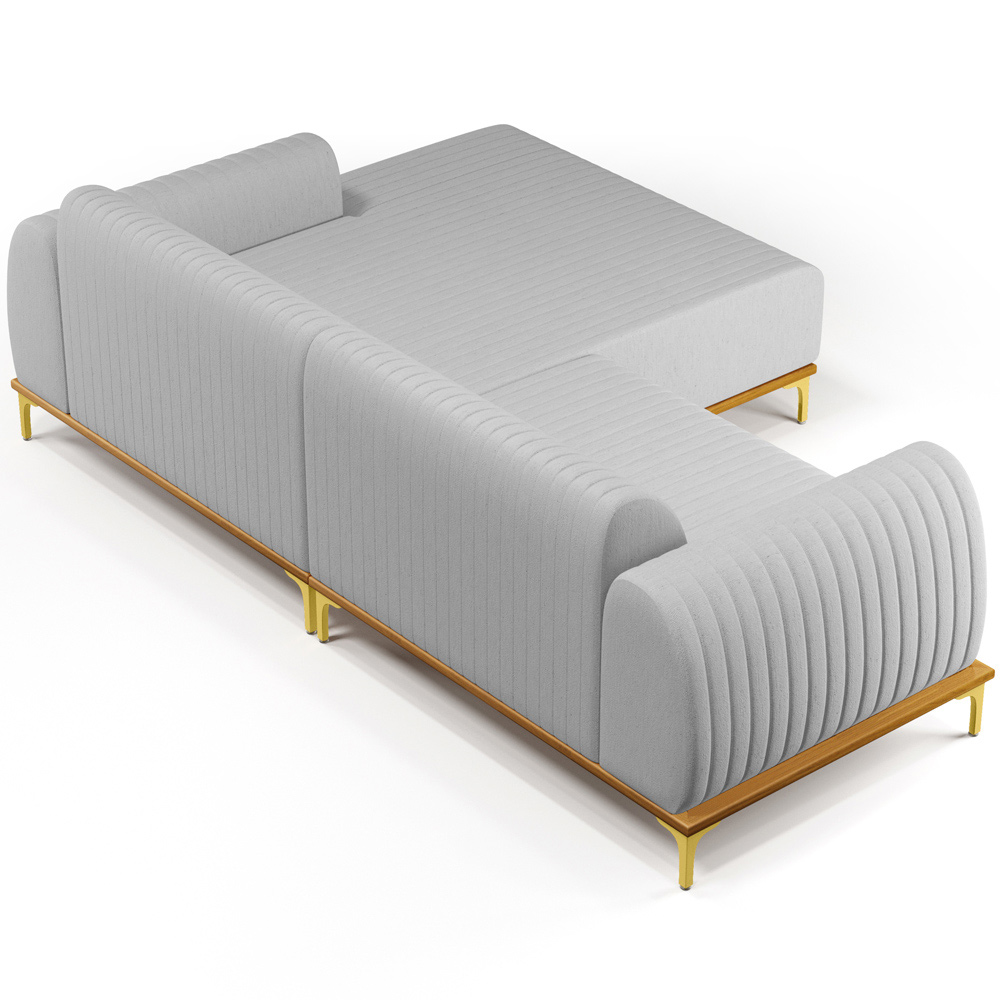 Sofá 5 Lugares com Chaise Direito Para Sala de Estar Molino 300cm D02 Linho Cinza D-315 - Lyam Decor