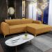 Sofá 5 Lugares com Chaise Direito Para Sala de Estar Molino 350cm D02 Base Castanho Pés D'ouro Prime Bouclê Mostarda PB-03 - Lyam Decor