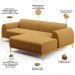 Sofá 5 Lugares com Chaise Direito Para Sala de Estar Molino 350cm D02 Base Castanho Pés D'ouro Prime Bouclê Mostarda PB-03 - Lyam Decor