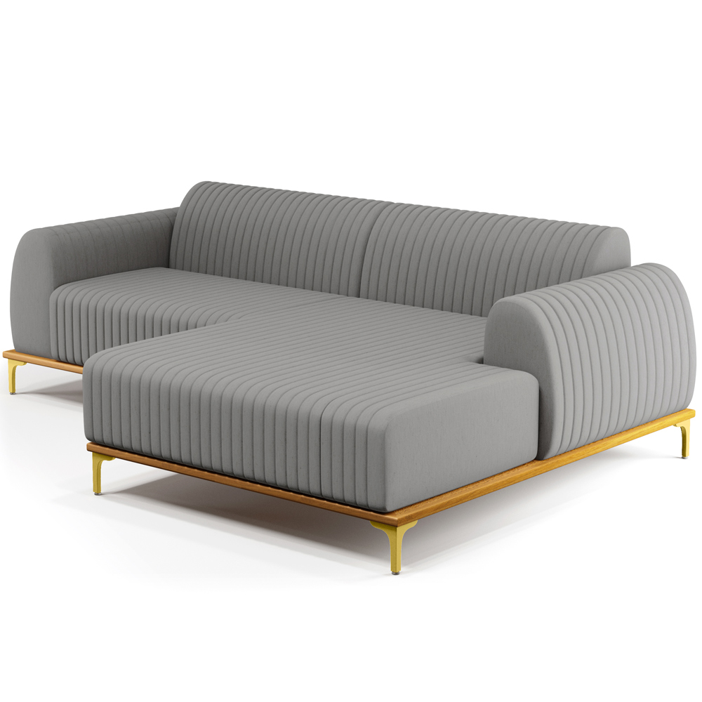 Sofá 5 Lugares com Chaise Direito Sala Estar Molino 300cm D02 Linho Cinza Escuro C-416 - Lyam Decor