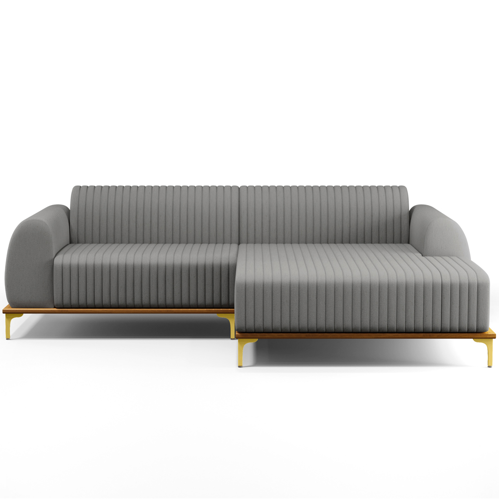 Sofá 5 Lugares com Chaise Direito Sala Estar Molino 300cm D02 Linho Cinza Escuro C-416 - Lyam Decor