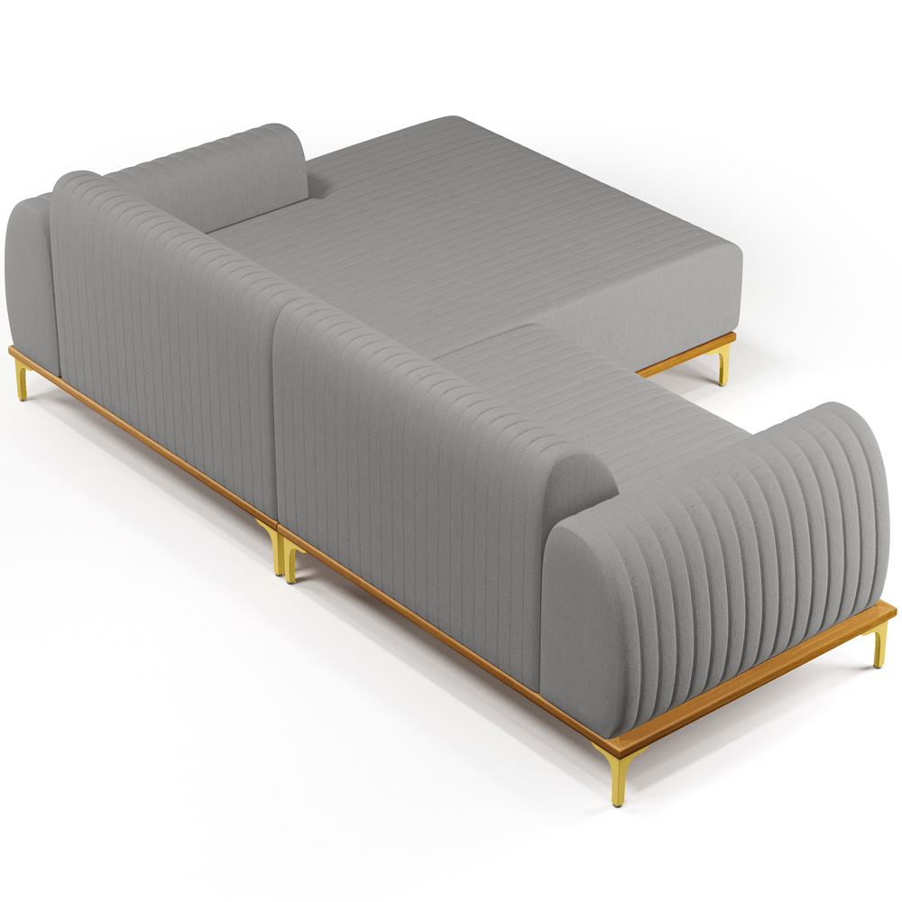 Sofá 5 Lugares com Chaise Direito Sala Estar Molino 300cm D02 Linho Cinza Escuro C-416 - Lyam Decor