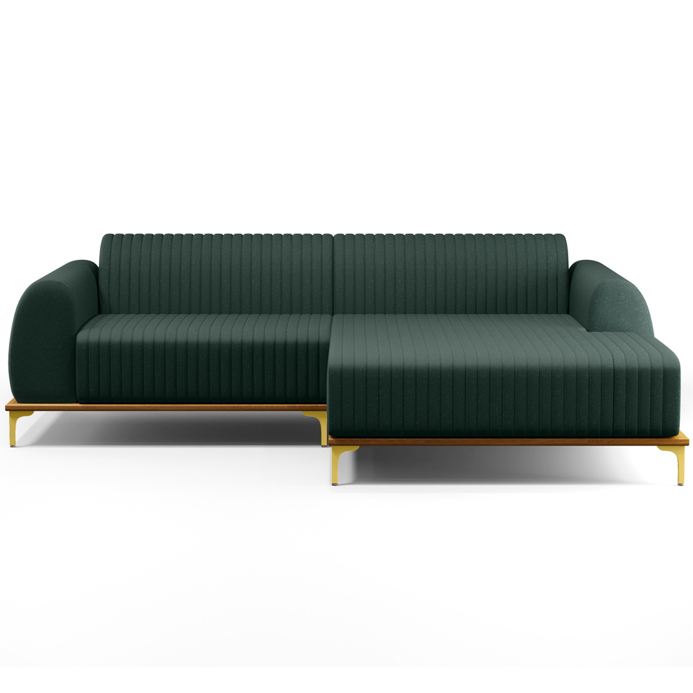 Sofá 5 Lugares com Chaise Direito Sala Estar Molino 300cm D02 Linho Verde Musgo C-117 - Lyam Decor