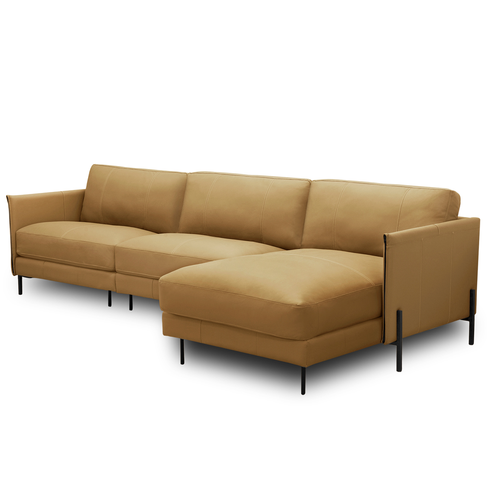 Sofá 5 Lugares com Chaise Direito Sala Living 360cm Amábile L06 Couro Marrom Claro - Lyam Decor