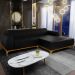 Sofá 5 Lugares com Chaise Direito Sala de Estar Molino 300cm D02 Couríssimo Preto B-159 - Lyam Decor