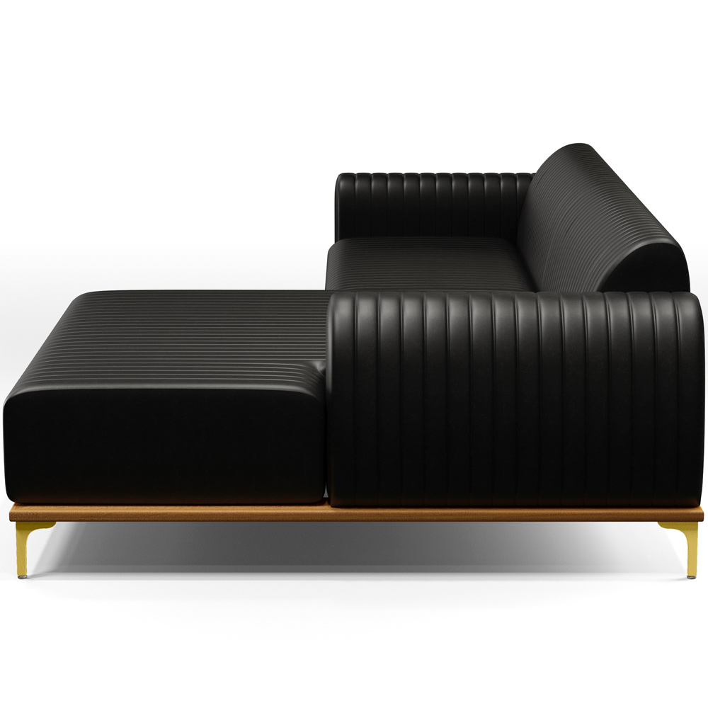 Sofá 5 Lugares com Chaise Direito Sala de Estar Molino 300cm D02 Couríssimo Preto B-159 - Lyam Decor