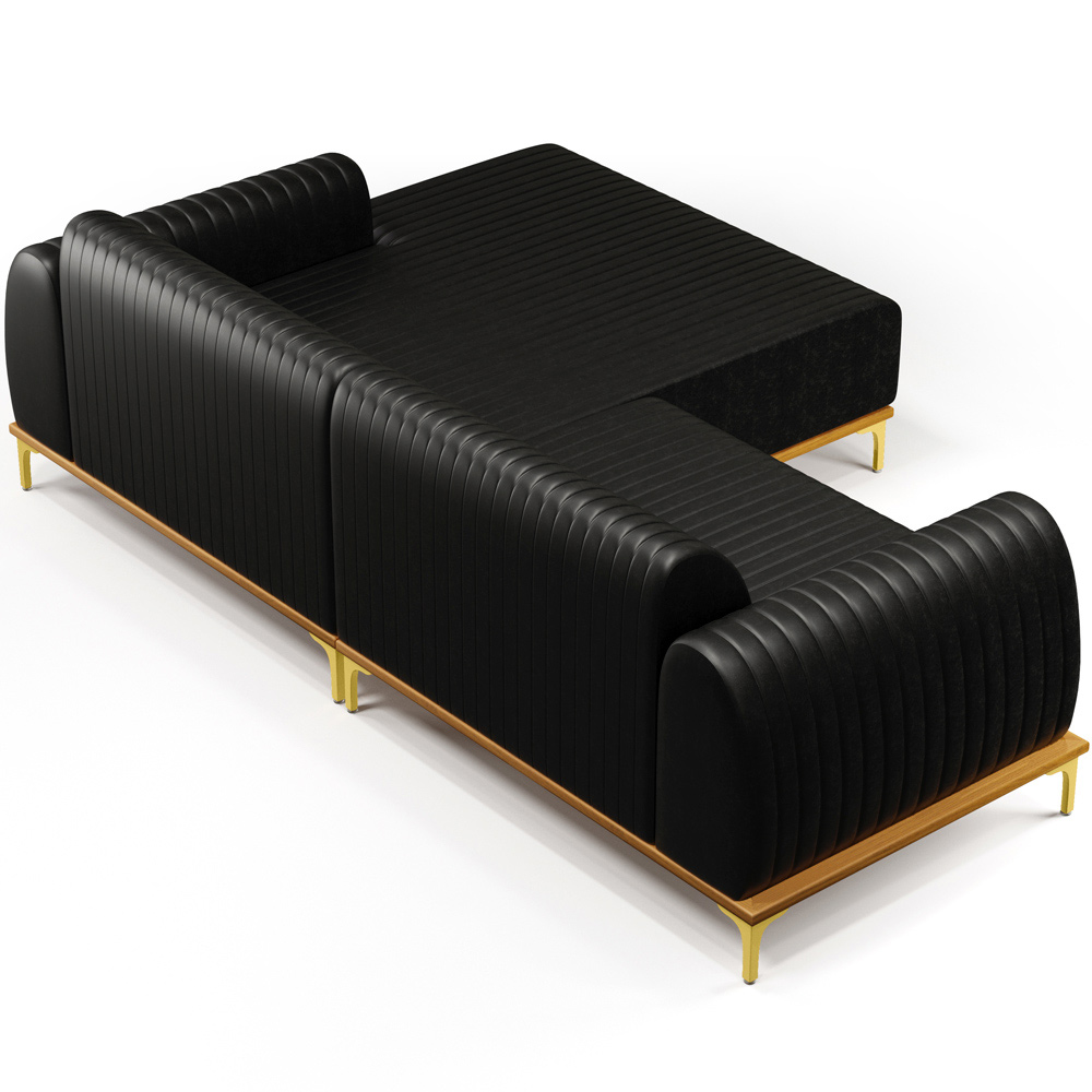 Sofá 5 Lugares com Chaise Direito Sala de Estar Molino 300cm D02 Couríssimo Preto B-159 - Lyam Decor