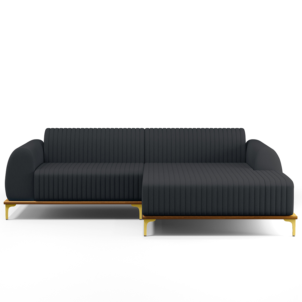 Sofá 5 Lugares com Chaise Direito Sala de Estar Molino 300cm D02 Linho Chumbo D-465 - Lyam Decor