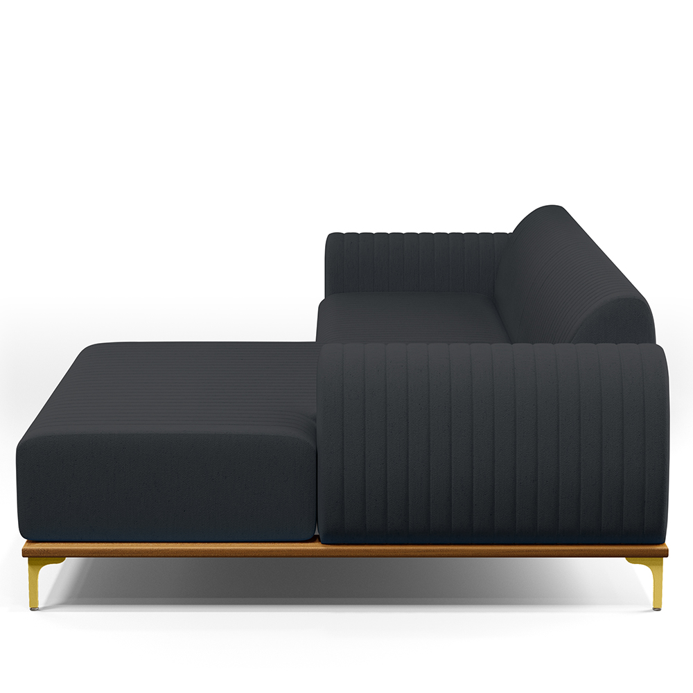 Sofá 5 Lugares com Chaise Direito Sala de Estar Molino 300cm D02 Linho Chumbo D-465 - Lyam Decor