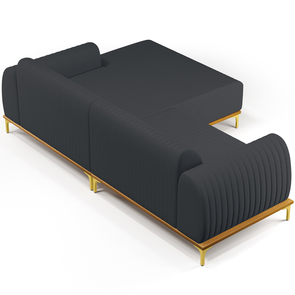 Sofá 5 Lugares com Chaise Direito Sala de Estar Molino 300cm D02 Linho Chumbo D-465 - Lyam Decor