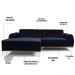 Sofá 5 Lugares com Chaise Esquerdo Para Sala Molino 300cm D02 Veludo Azul Marinho C-287 - Lyam Decor