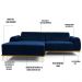 Sofá 5 Lugares com Chaise Esquerdo Para Sala Molino 300cm D02 Veludo Azul Oxford C-304 - Lyam Decor