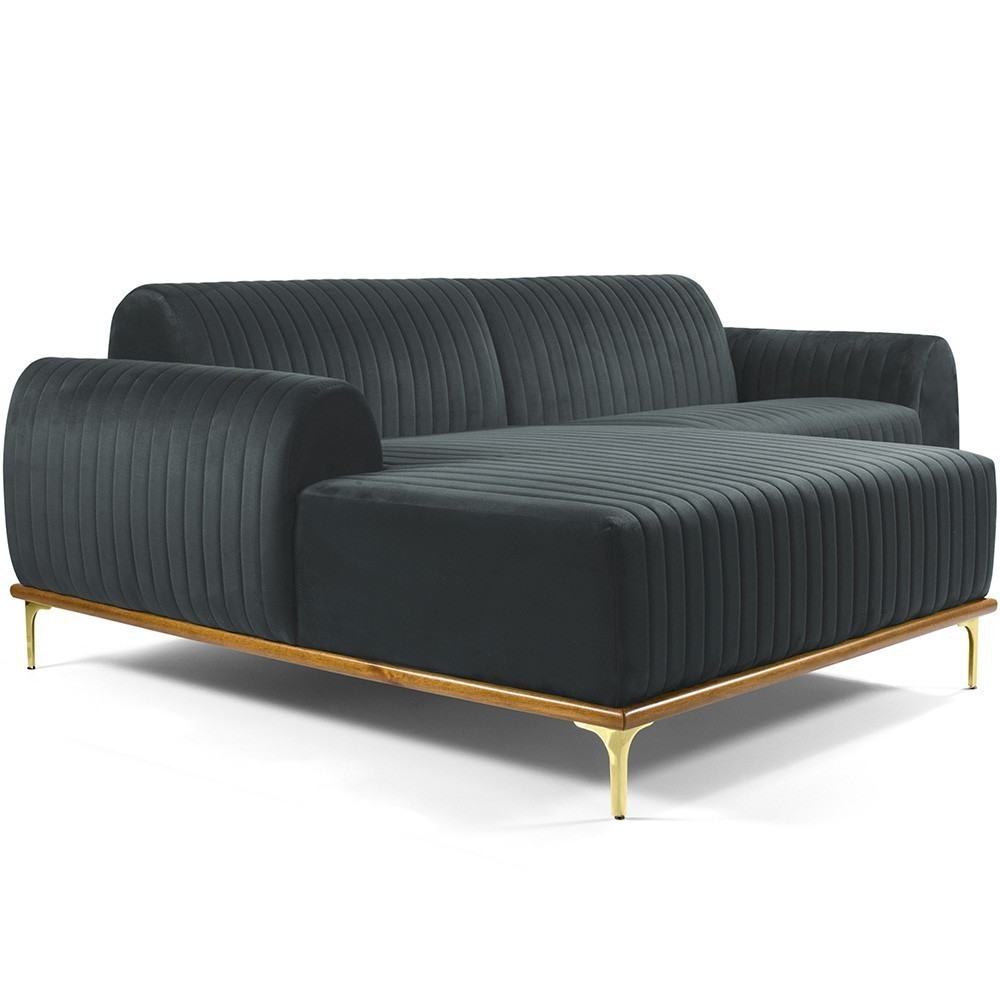 Sofá 5 Lugares com Chaise Esquerdo Para Sala Molino 300cm D02 Veludo Cinza C-317 - Lyam Decor