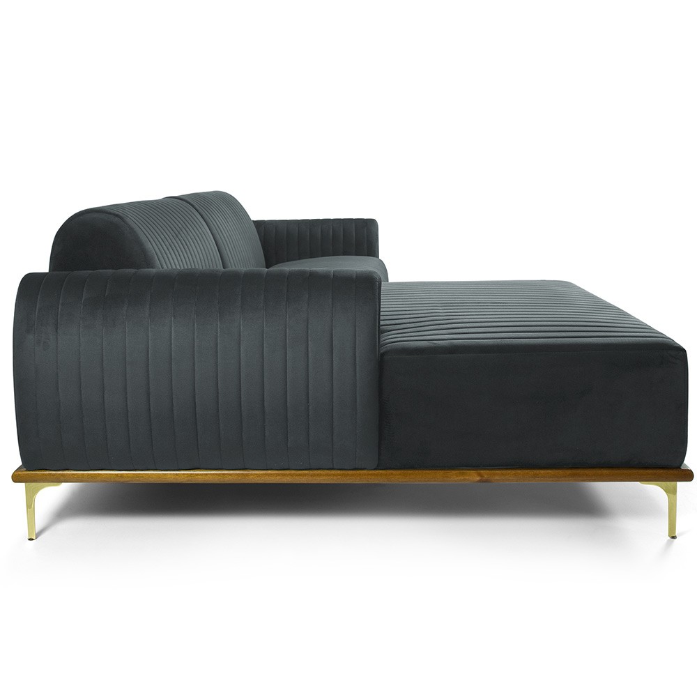 Sofá 5 Lugares com Chaise Esquerdo Para Sala Molino 300cm D02 Veludo Cinza C-317 - Lyam Decor