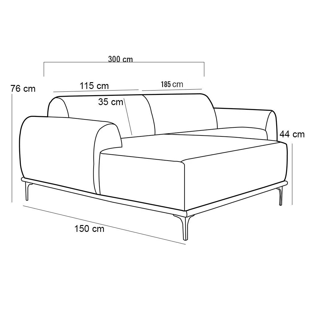 Sofá 5 Lugares com Chaise Esquerdo Para Sala Molino 300cm D02 Veludo Marsala C-278 - Lyam Decor