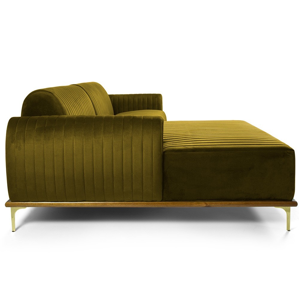 Sofá 5 Lugares com Chaise Esquerdo Para Sala Molino 300cm D02 Veludo Mostarda B-260 - Lyam Decor