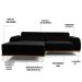 Sofá 5 Lugares com Chaise Esquerdo Para Sala Molino 300cm D02 Veludo Preto C-300 - Lyam Decor