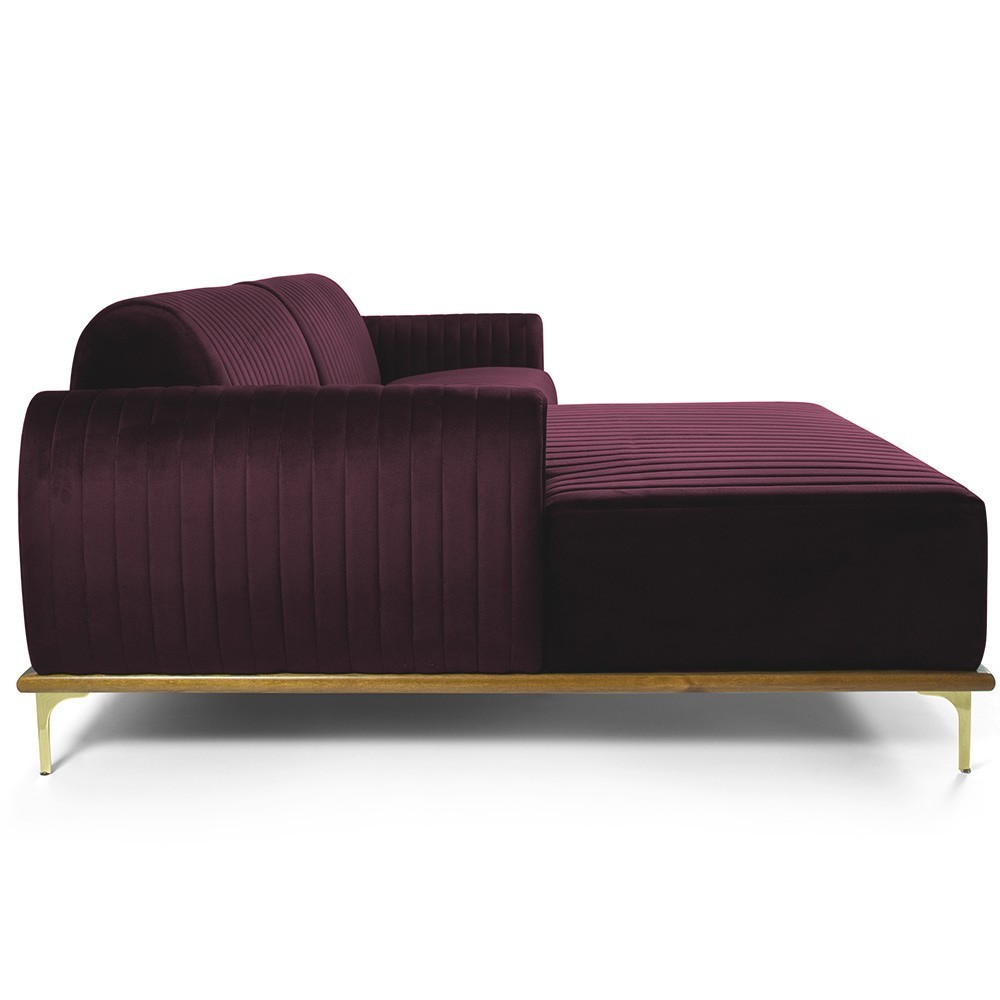 Sofá 5 Lugares com Chaise Esquerdo Para Sala Molino 300cm D02 Veludo Roxo Grape C-292 - Lyam Decor