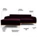 Sofá 5 Lugares com Chaise Esquerdo Para Sala Molino 300cm D02 Veludo Roxo Grape C-292 - Lyam Decor